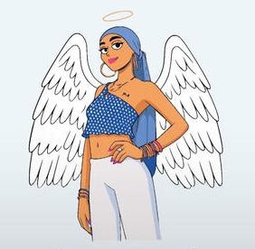 Ilustración de María con alas